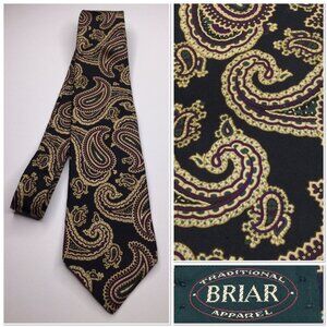 Briar Traditional Apparel Mens Paisley Necktie Black Purple Gold Silk Preppy